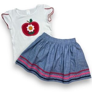 Gymboree Girls 7 Apple Orchard Ric Rac Chambray Skort Tulip Short Sleeve Top Set